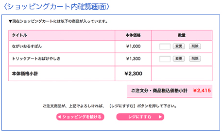 ショッピングカート内確認画面